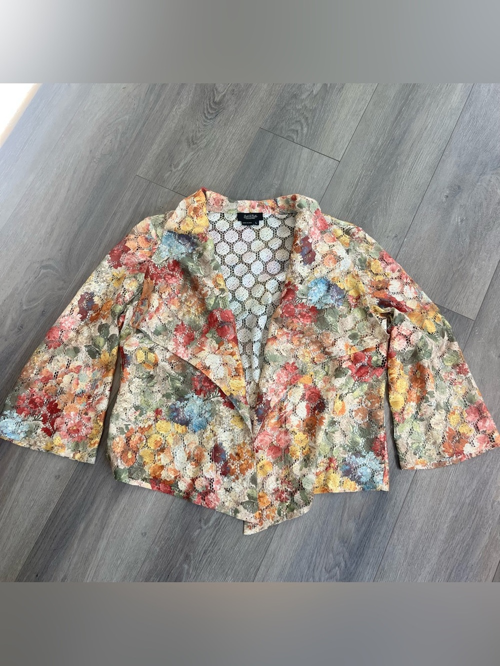 Peck & Peck Collection Floral Lace Open Front Jacket Blazer Large Boho Romantic